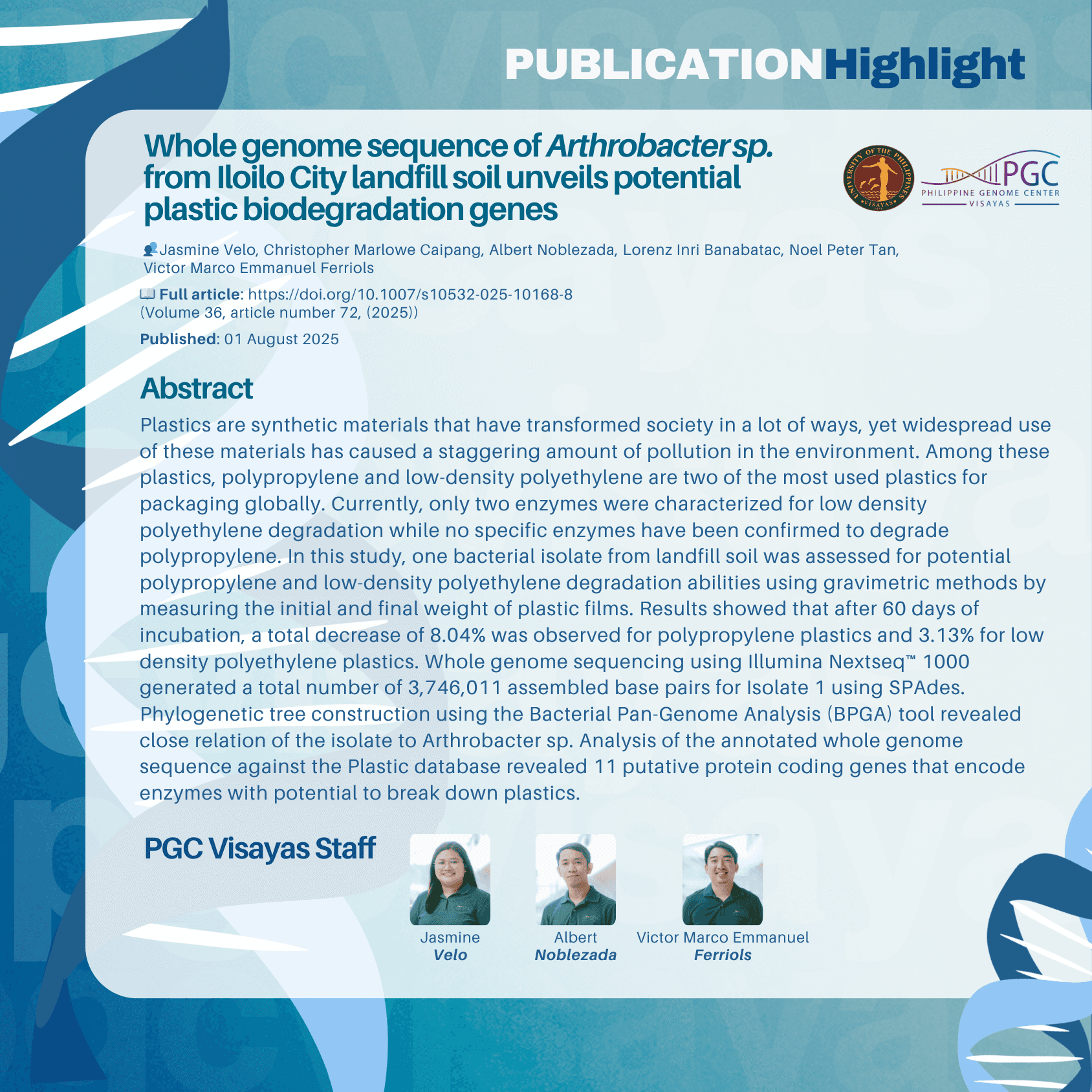 Publication highlight – Whole genome sequence of Arthrobacter sp. from Iloilo City landfill soil